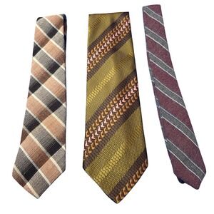 Mens 70s‎ Necktie Set of 3 Plaid Geometric Striped Formal Office Casual